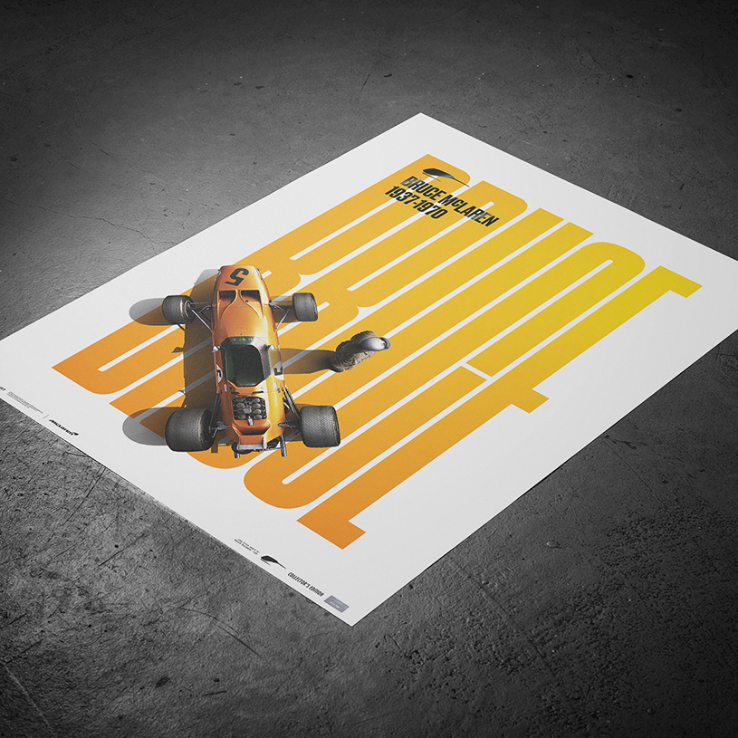 Poster Bruce McLaren, McLaren F1 GP Spa Francorchamps 1968 50x70cm