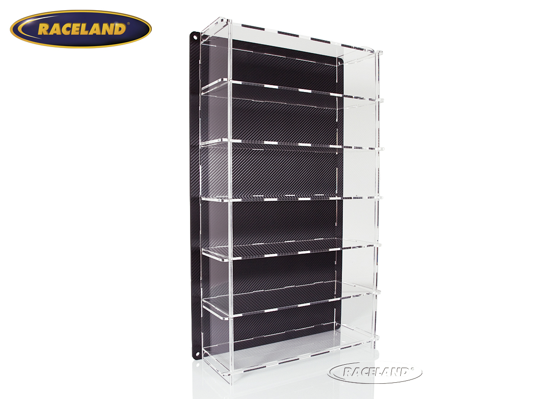 Plexiglas-Wandvitrine Multicase mit Carbon-Design Rückwand