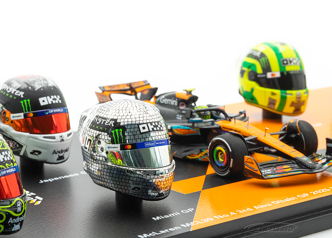 Geschenkset McLaren MCL39 Mercedes F1 mit 8 Helme 2025 Weltmeister