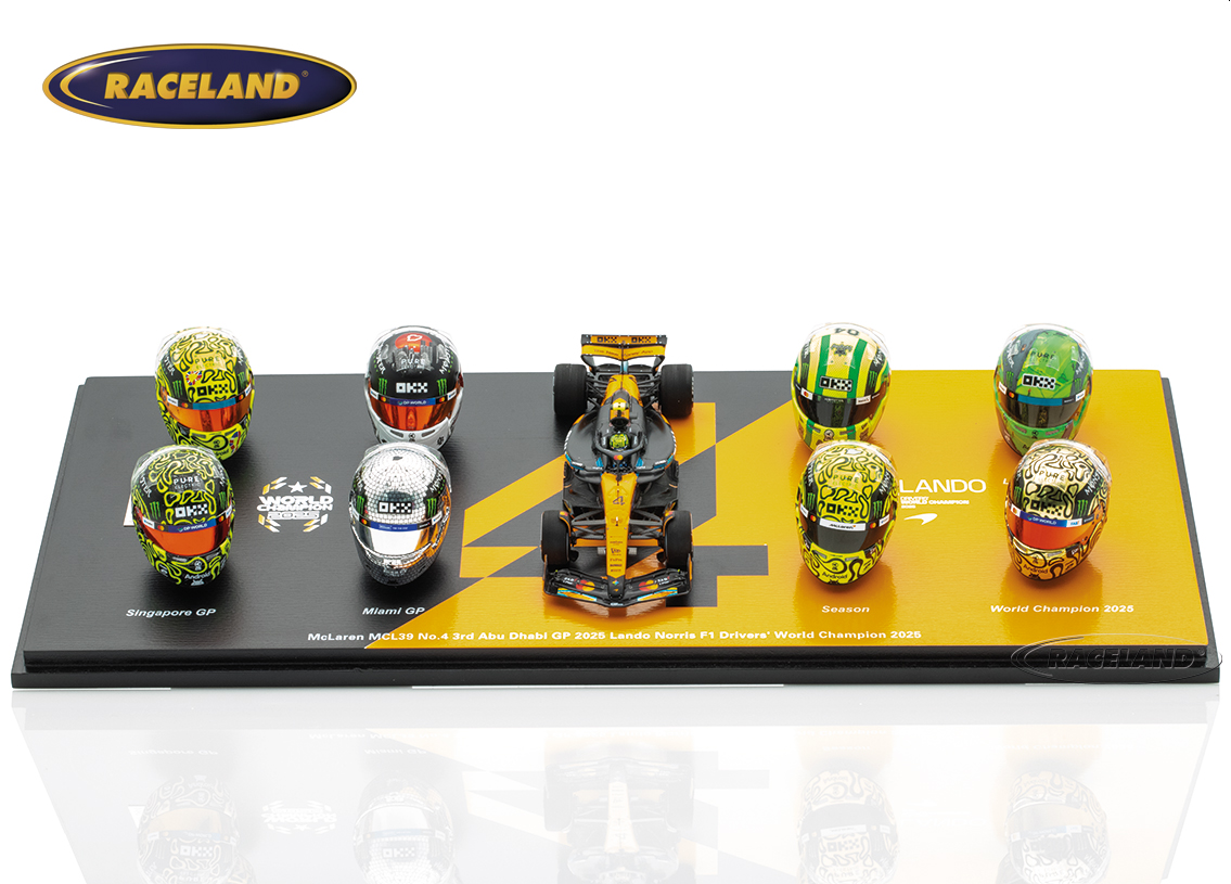 Geschenkset McLaren MCL39 Mercedes F1 mit 8 Helme 2025 Weltmeister