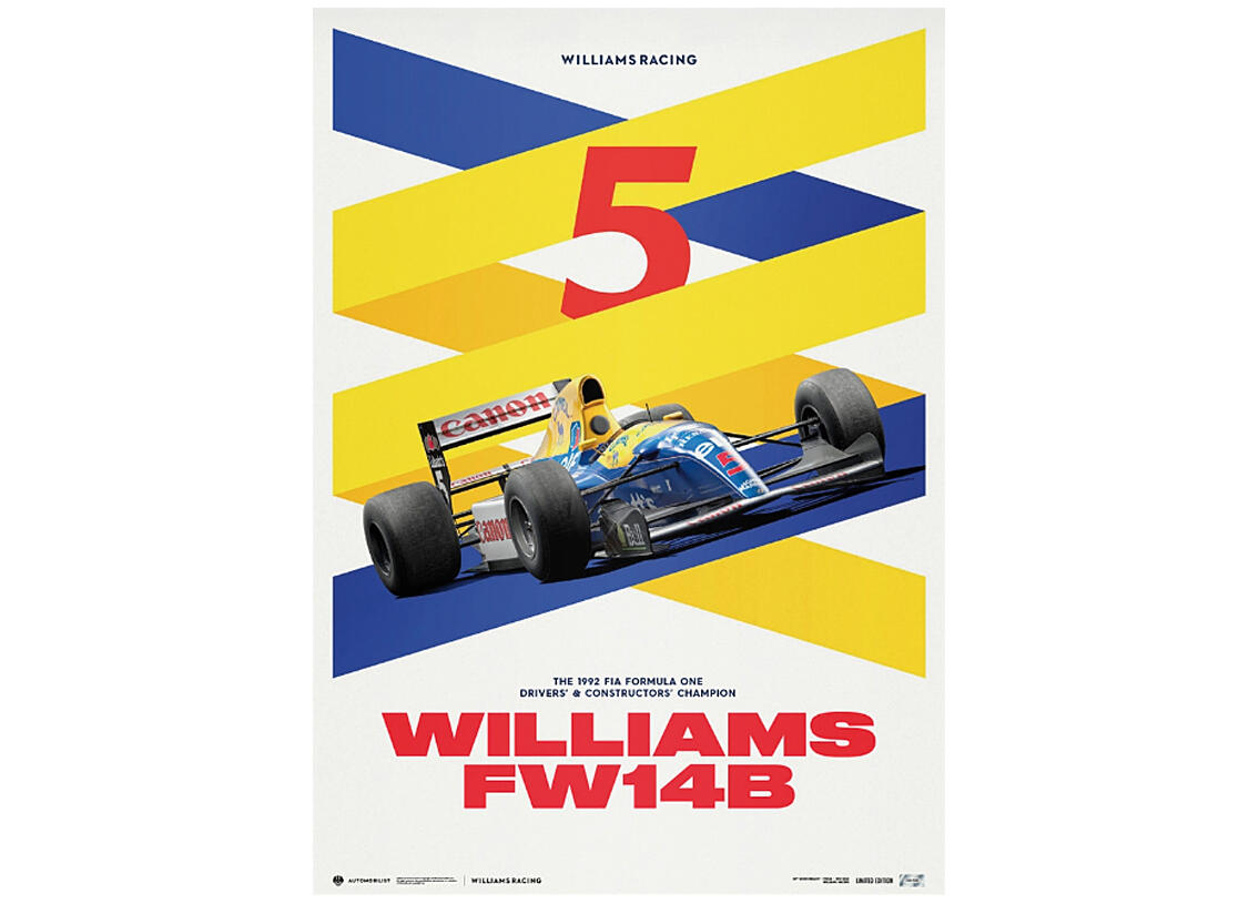 Poster Williams Racing FW14B Red Five F1 Weltmeister Nigel Mansell 1992 50x70cm
