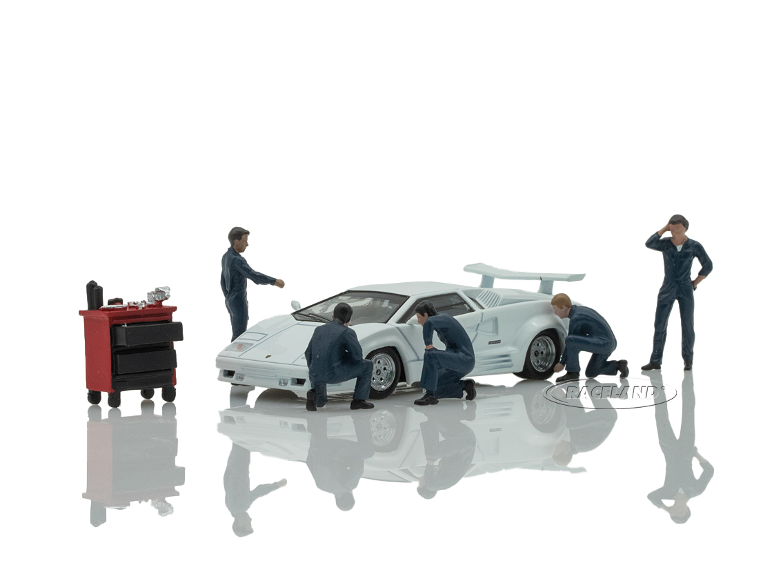Figuren Set Mechaniker 5 Figuren mit Werkstattwagen