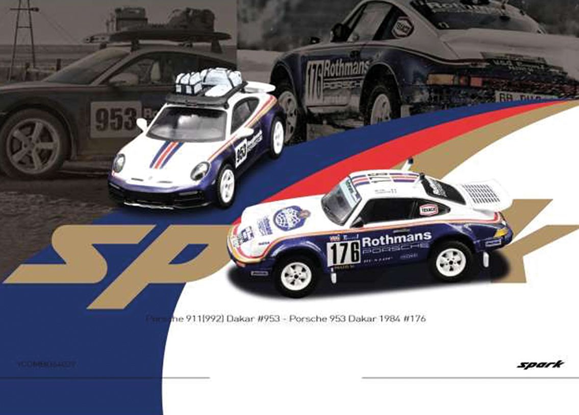 2 car Set Porsche 911 (992) Dakar und Porsche 953 Rallye Dakar 1984