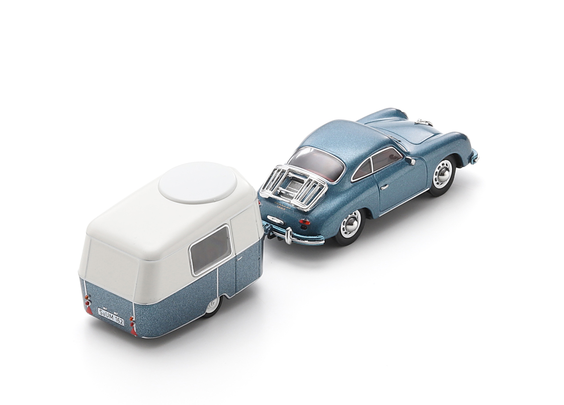 Porsche 356 Coupe mit Eriba Puck Anhänger 1955 - blau metallic
